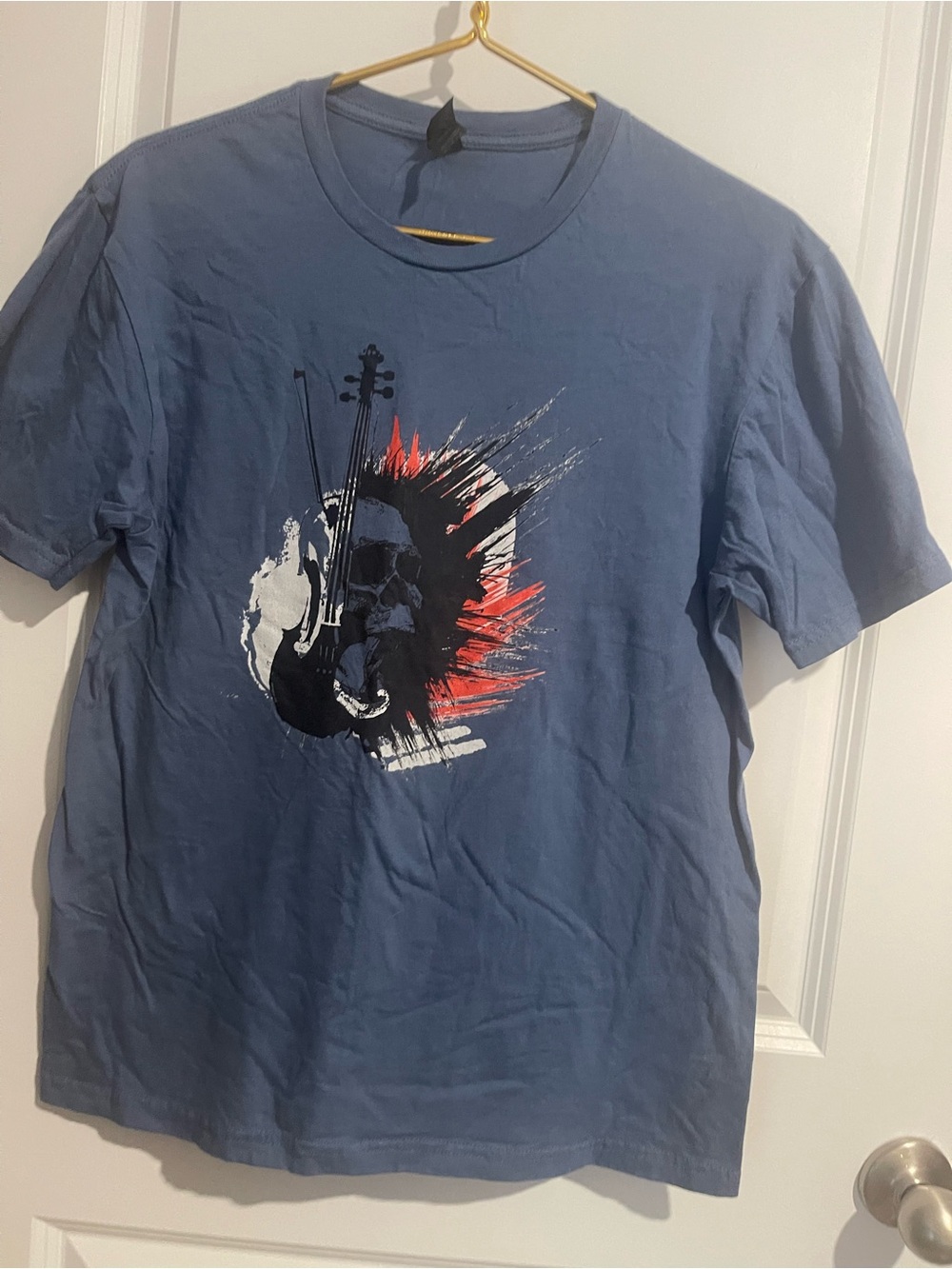 Blue Graphic Skull & Violin Men's T-Shirt M Short Sleeve 19P-P 25L 100%Cotton